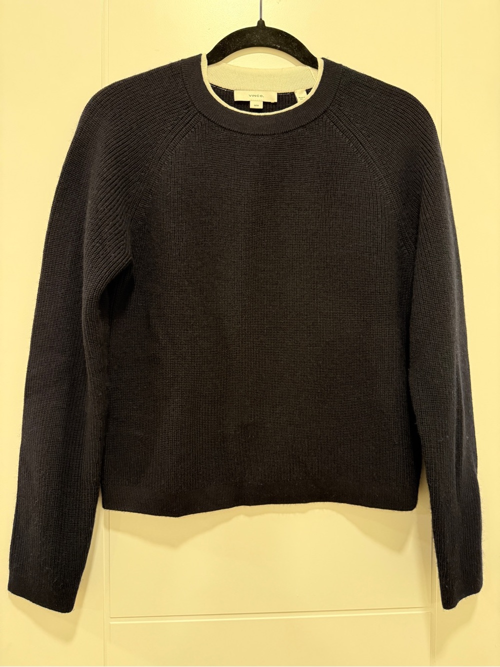 Vince Black Crewneck Sweater with Contrast Neck